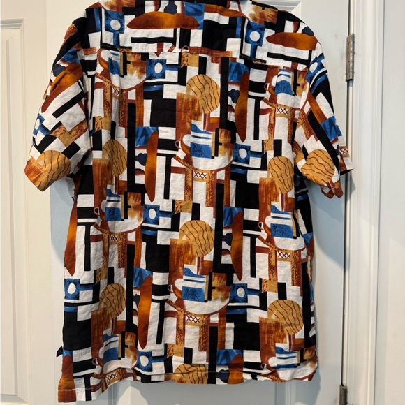 Stacy Adams Abstract Design Short Sleeve Linen Shirt - Picture 3 of 7